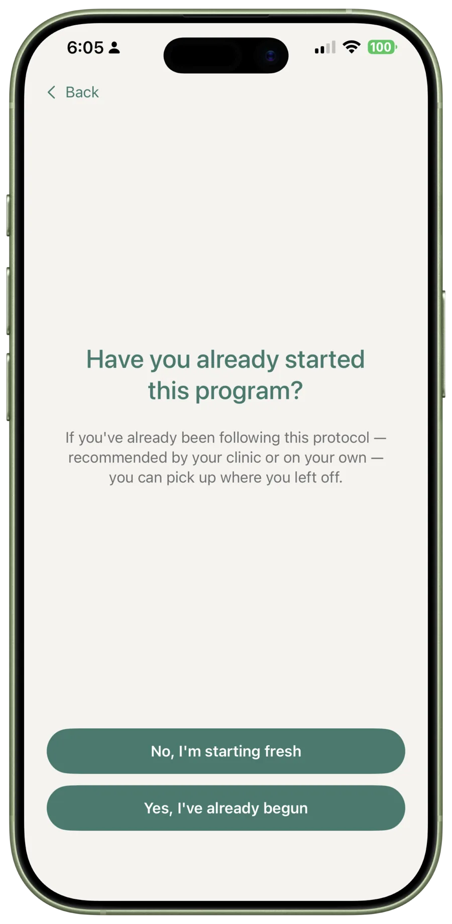 The myPotential screen asks whether the person has already started the programme.
