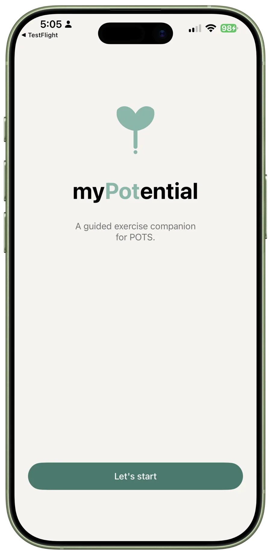 The myPotential welcome screen has a Let's Start button.